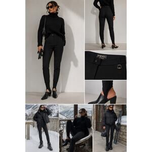 Vintage FERA Skiwear Stirrup Pants Black Size 8L High Waisted Retro 80s 90s
